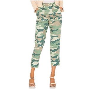 Mother NWT The Shaker Chop Crop Camoflage Raw Hem Denim Pants Blue Green New